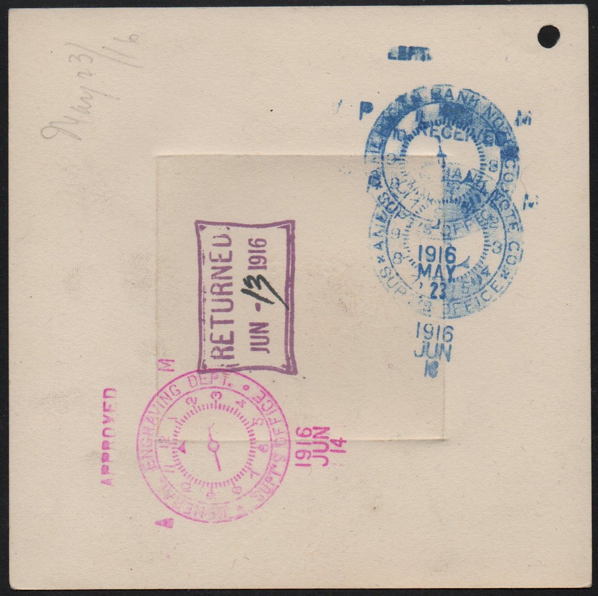 ABN Co. stamp archive working die proof of 17c - back - timbres-poste Briefmarken stamps El Salvador Tram Trolley Tranvia National Theatre teatro nacional 